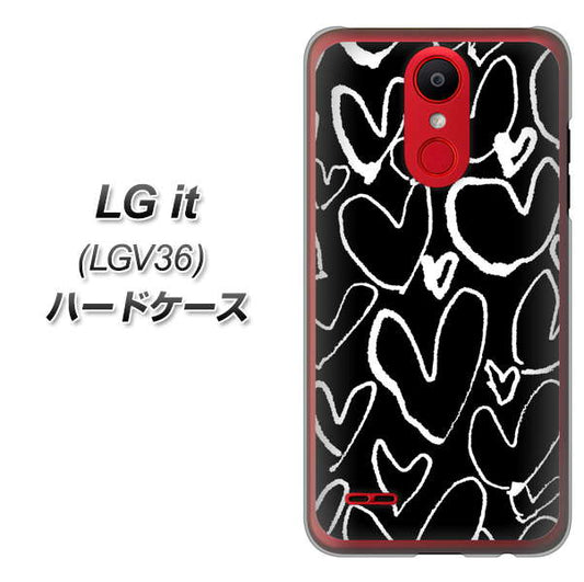 au エルジー イット LGV36 高画質仕上げ 背面印刷 ハードケース【1124 ハート BK＆WH】