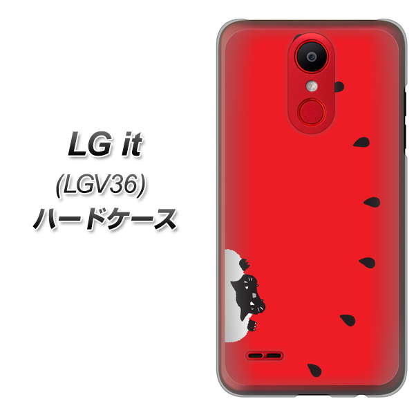 au エルジー イット LGV36 高画質仕上げ 背面印刷 ハードケース【IA812 すいかをかじるネコ】