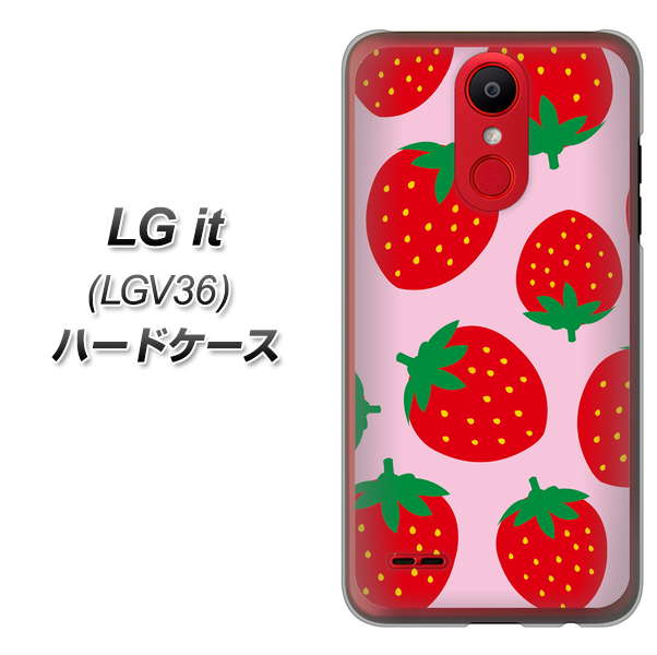 au エルジー イット LGV36 高画質仕上げ 背面印刷 ハードケース【SC820 大きいイチゴ模様レッドとピンク】