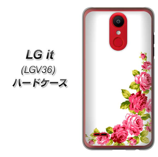 au エルジー イット LGV36 高画質仕上げ 背面印刷 ハードケース【VA825 バラのフレーム(白)】