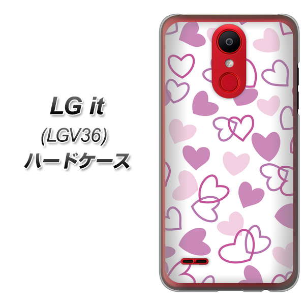 au エルジー イット LGV36 高画質仕上げ 背面印刷 ハードケース【VA928 ハートがいっぱい パープル】