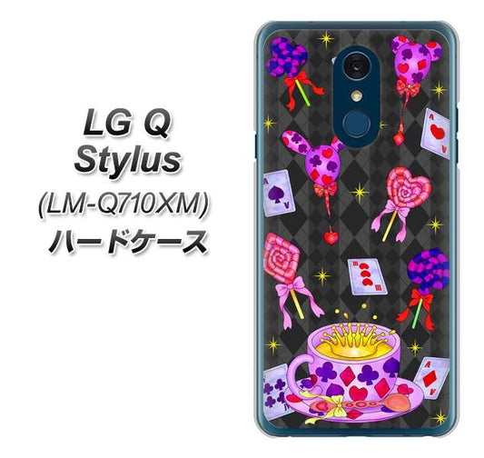 LG Q Stylus LM-Q710XM 高画質仕上げ 背面印刷 ハードケース【AG818 トランプティー（黒）】