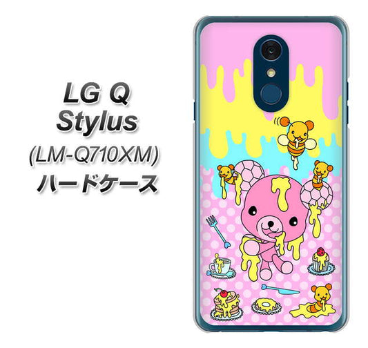 LG Q Stylus LM-Q710XM 高画質仕上げ 背面印刷 ハードケース【AG822 ハニベア（水玉ピンク）】
