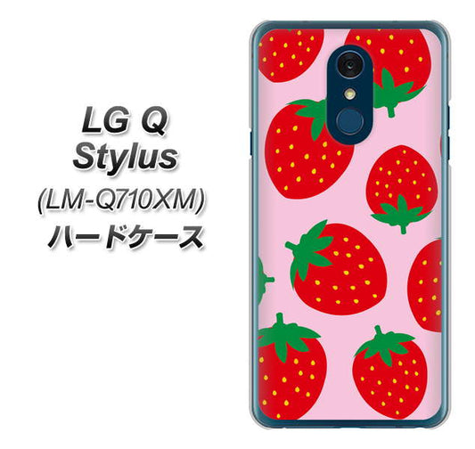 LG Q Stylus LM-Q710XM 高画質仕上げ 背面印刷 ハードケース【SC820 大きいイチゴ模様レッドとピンク】