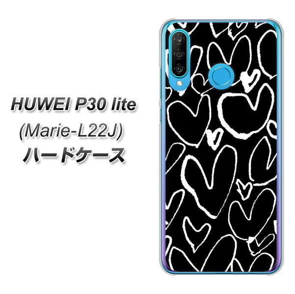 simフリー HUAWEI（ファーウェイ） P30 lite Marie-L22J 高画質仕上げ 背面印刷 ハードケース【1124 ハート BK＆WH】