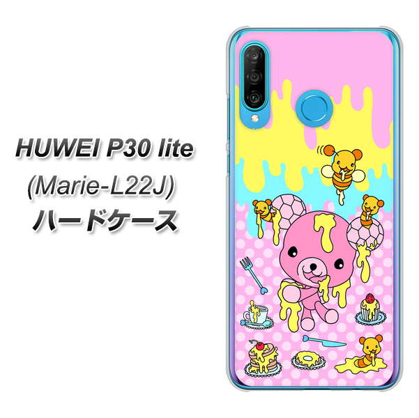 simフリー HUAWEI（ファーウェイ） P30 lite Marie-L22J 高画質仕上げ 背面印刷 ハードケース【AG822 ハニベア（水玉ピンク）】