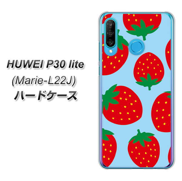 simフリー HUAWEI（ファーウェイ） P30 lite Marie-L22J 高画質仕上げ 背面印刷 ハードケース【SC821 大きいイチゴ模様レッドとブルー】