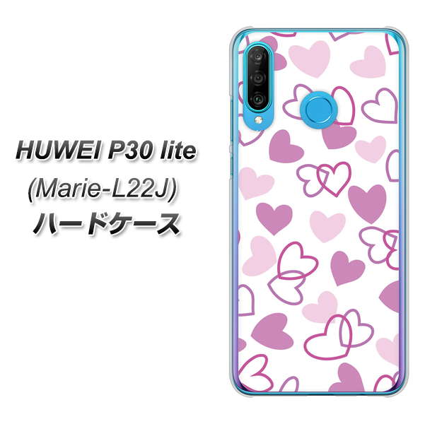 simフリー HUAWEI（ファーウェイ） P30 lite Marie-L22J 高画質仕上げ 背面印刷 ハードケース【VA928 ハートがいっぱい パープル】