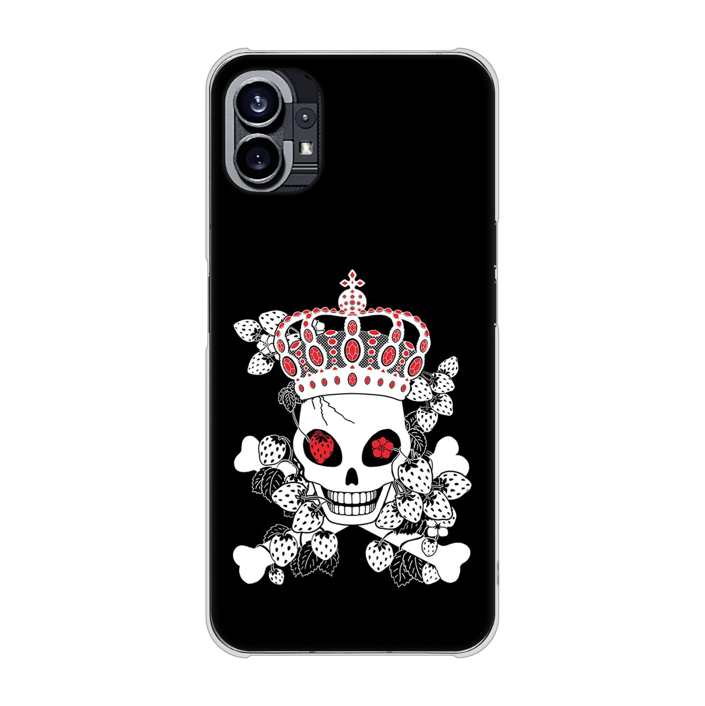 Nothing Phone(1) 高画質仕上げ 背面印刷 ハードケース【AG801 苺骸骨王冠（黒）】