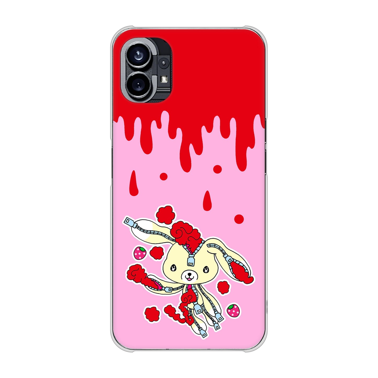 Nothing Phone(1) 高画質仕上げ 背面印刷 ハードケース【AG813 ジッパーうさぎのジッピョン（ピンク×赤）】