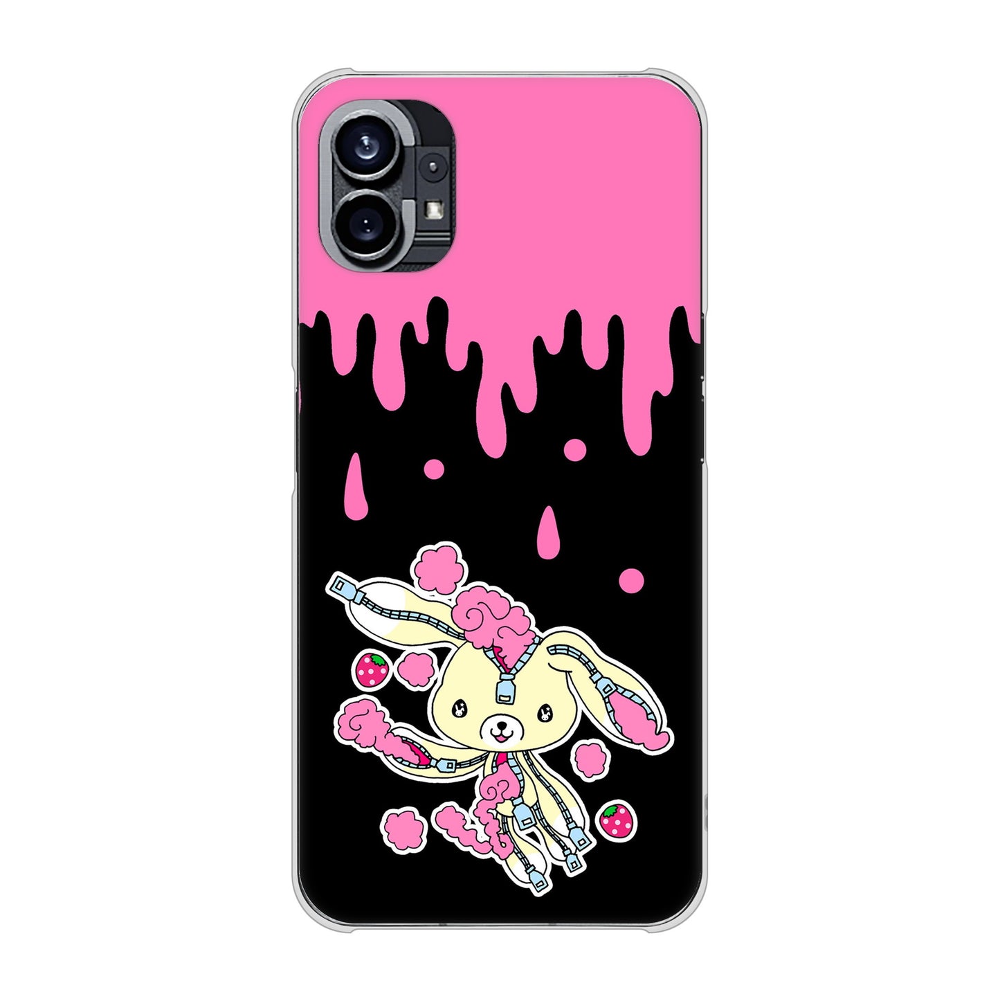 Nothing Phone(1) 高画質仕上げ 背面印刷 ハードケース【AG814 ジッパーうさぎのジッピョン（黒×ピンク）】
