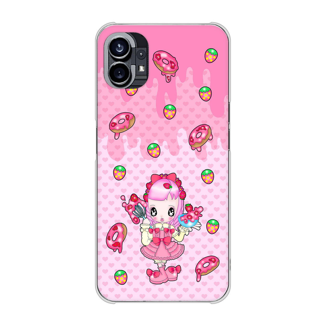 Nothing Phone(1) 高画質仕上げ 背面印刷 ハードケース【AG816 ストロベリードーナツ（水玉ピンク）】