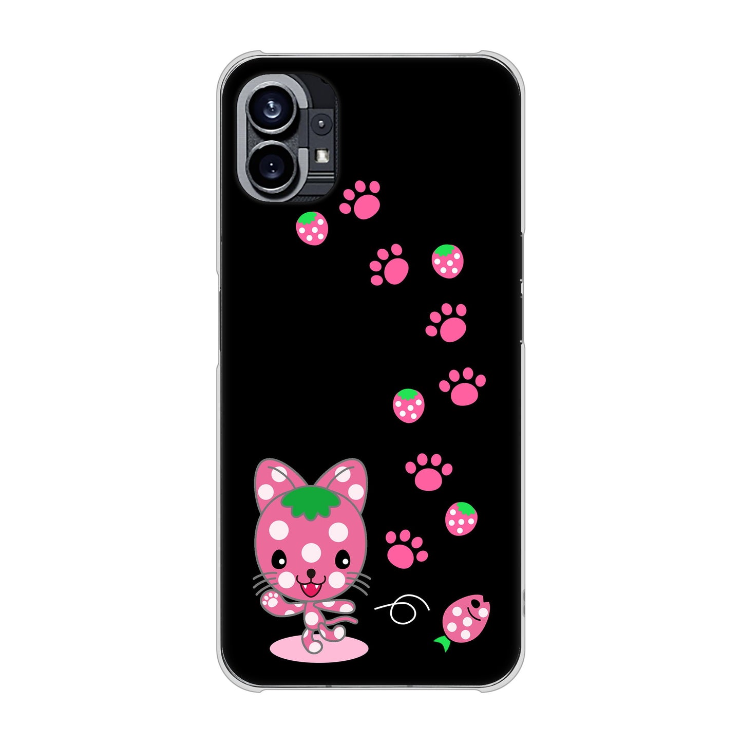 Nothing Phone(1) 高画質仕上げ 背面印刷 ハードケース【AG820 イチゴ猫のにゃんベリー（黒）】