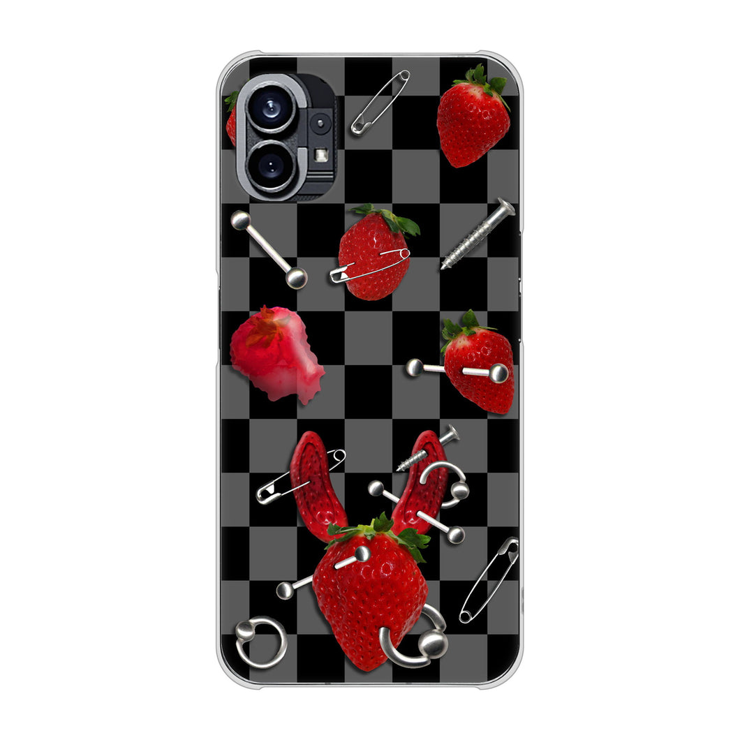 Nothing Phone(1) 高画質仕上げ 背面印刷 ハードケース【AG833 苺パンク（黒）】