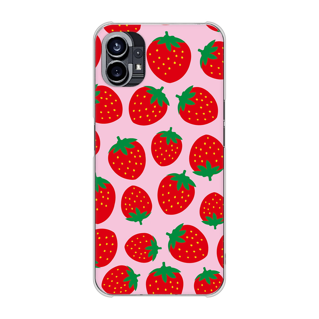 Nothing Phone(1) 高画質仕上げ 背面印刷 ハードケース【SC813 小さいイチゴ模様 レッドとピンク】