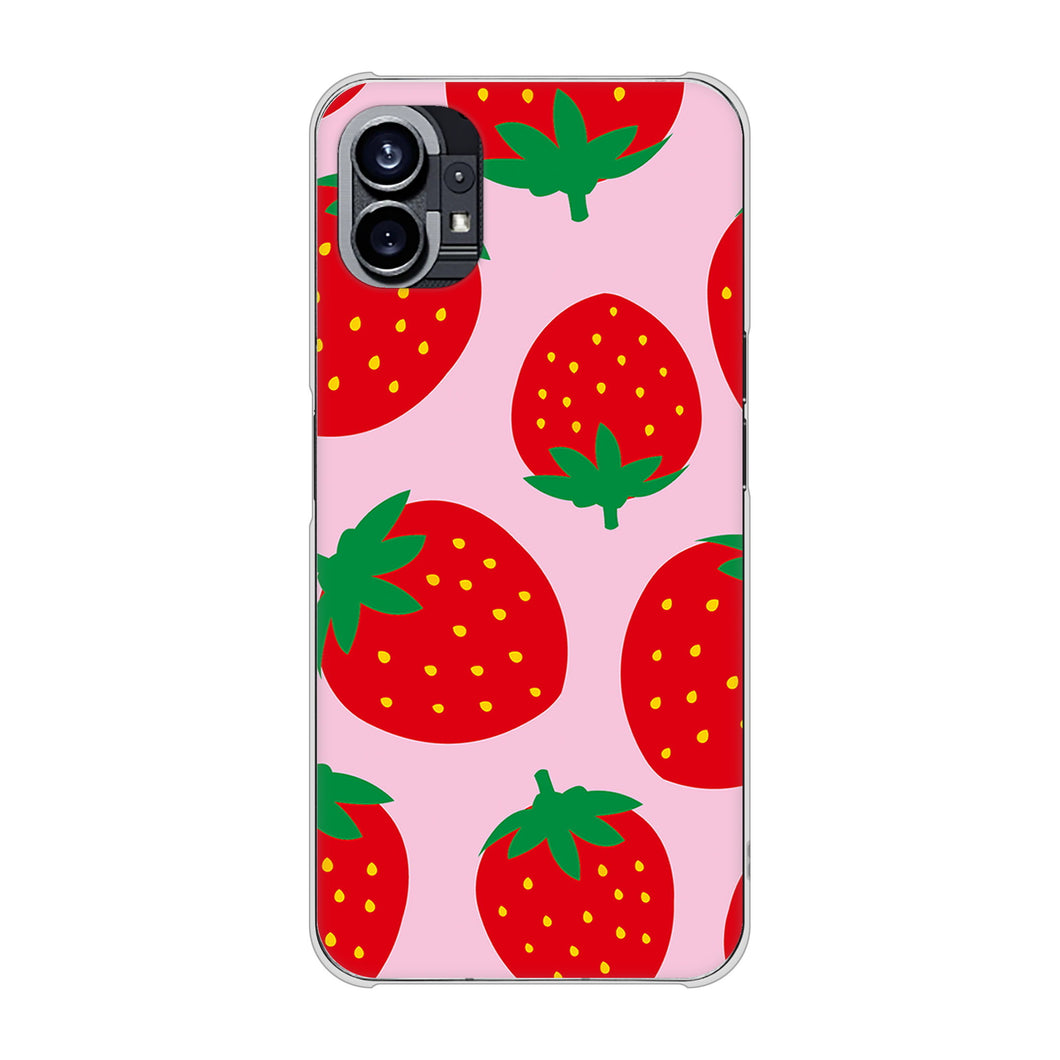 Nothing Phone(1) 高画質仕上げ 背面印刷 ハードケース【SC820 大きいイチゴ模様レッドとピンク】