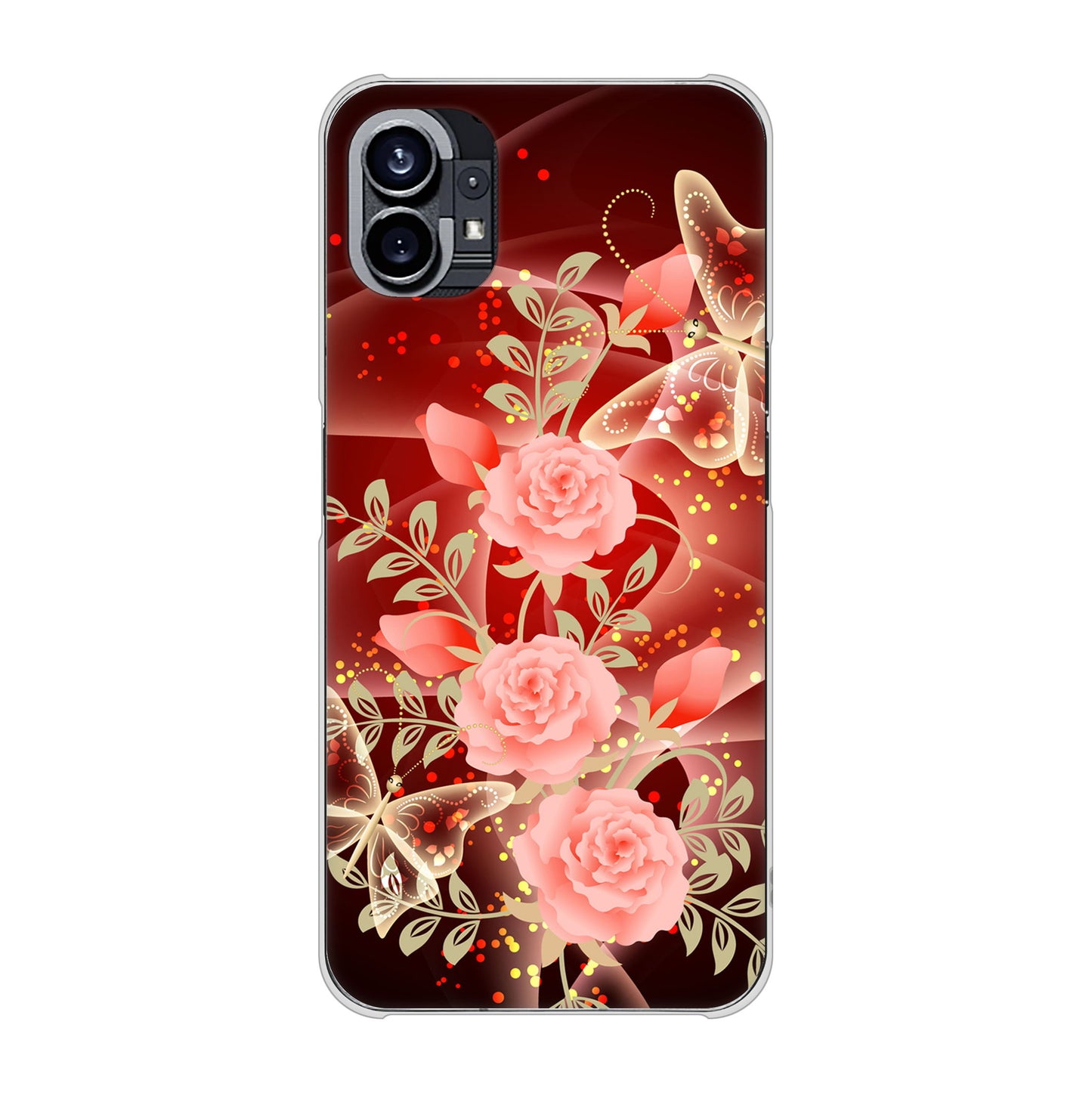 Nothing Phone(1) 高画質仕上げ 背面印刷 ハードケース【VA824 魅惑の蝶とピンクのバラ】