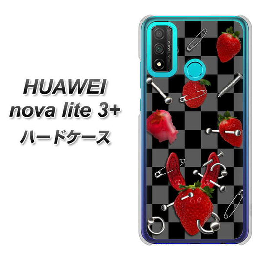 HUAWEI（ファーウェイ） nova lite 3プラス POT-LX2J 高画質仕上げ 背面印刷 ハードケース【AG833 苺パンク（黒）】