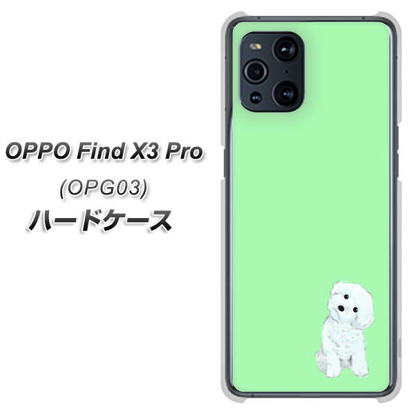 au オッポ Find X3 Pro OPG03 高画質仕上げ 背面印刷 ハードケース【YJ071 トイプードルホワイト（グリーン）】