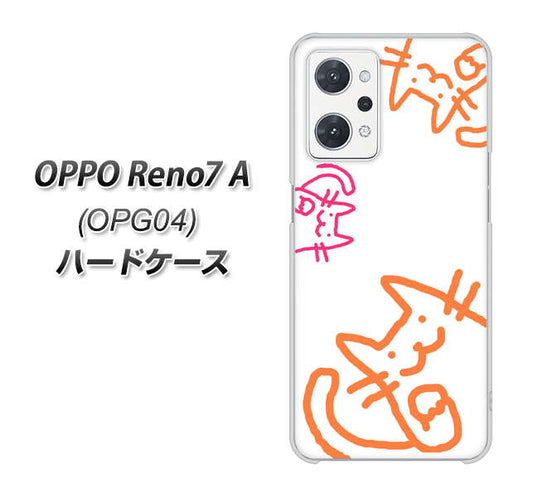 OPPO Reno7 A OPG04 au 高画質仕上げ 背面印刷 ハードケース【1098 手まねきする3匹のネコ】