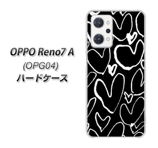 OPPO Reno7 A OPG04 au 高画質仕上げ 背面印刷 ハードケース【1124 ハート BK＆WH】