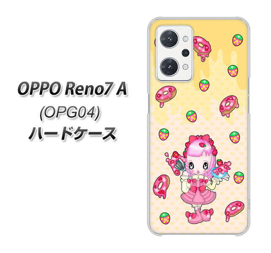 OPPO Reno7 A OPG04 au 高画質仕上げ 背面印刷 ハードケース【AG815 ストロベリードーナツ（水玉黄）】
