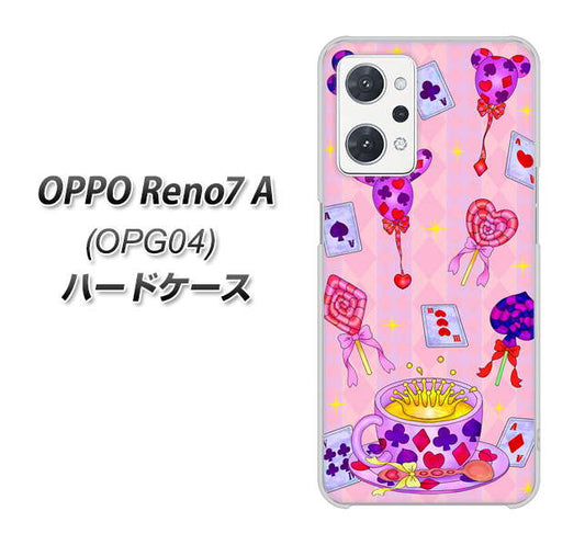 OPPO Reno7 A OPG04 au 高画質仕上げ 背面印刷 ハードケース【AG817 トランプティー（ピンク）】