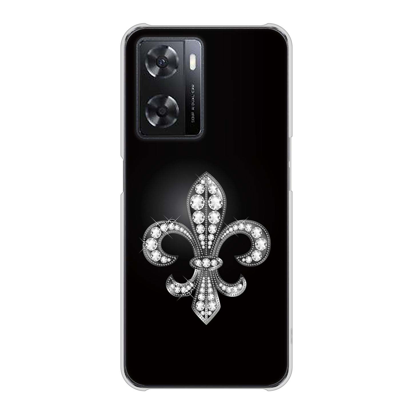 OPPO A77 高画質仕上げ 背面印刷 ハードケース【042 ラインストーン風の印刷ゴージャスユリ】