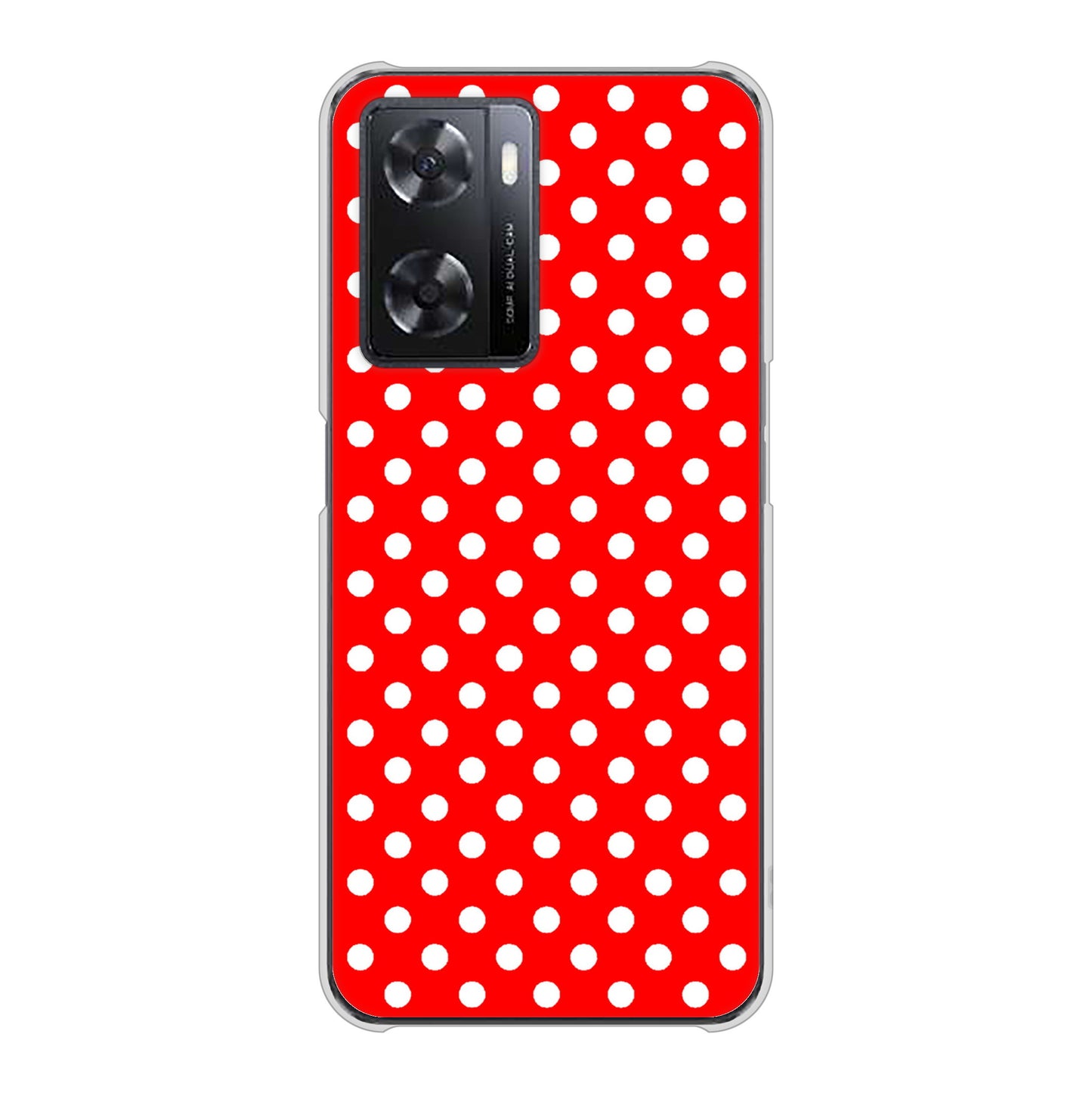 OPPO A77 高画質仕上げ 背面印刷 ハードケース【055 シンプル柄（水玉） レッド】