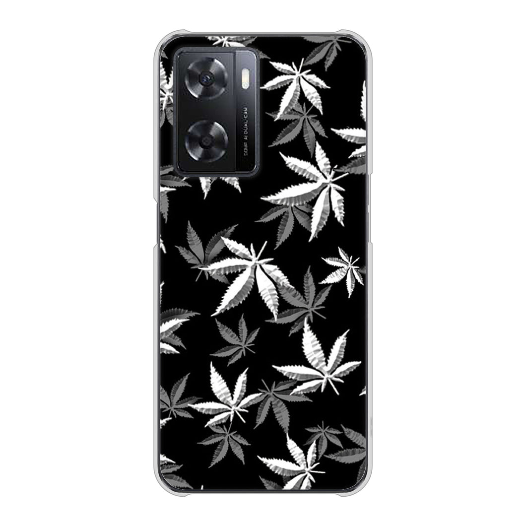 OPPO A77 高画質仕上げ 背面印刷 ハードケース【064 モノトーン大麻ブラック】