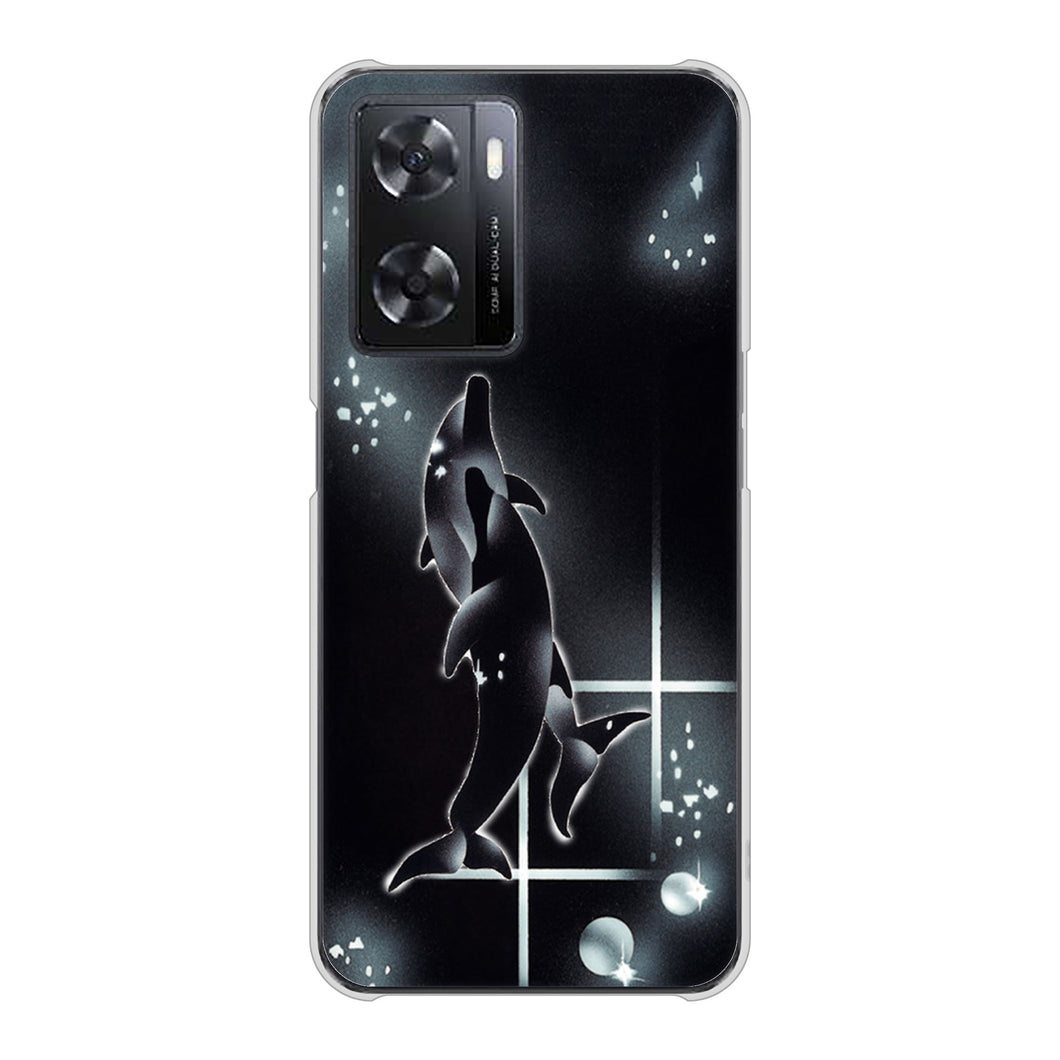 OPPO A77 高画質仕上げ 背面印刷 ハードケース【158 ブラックドルフィン】