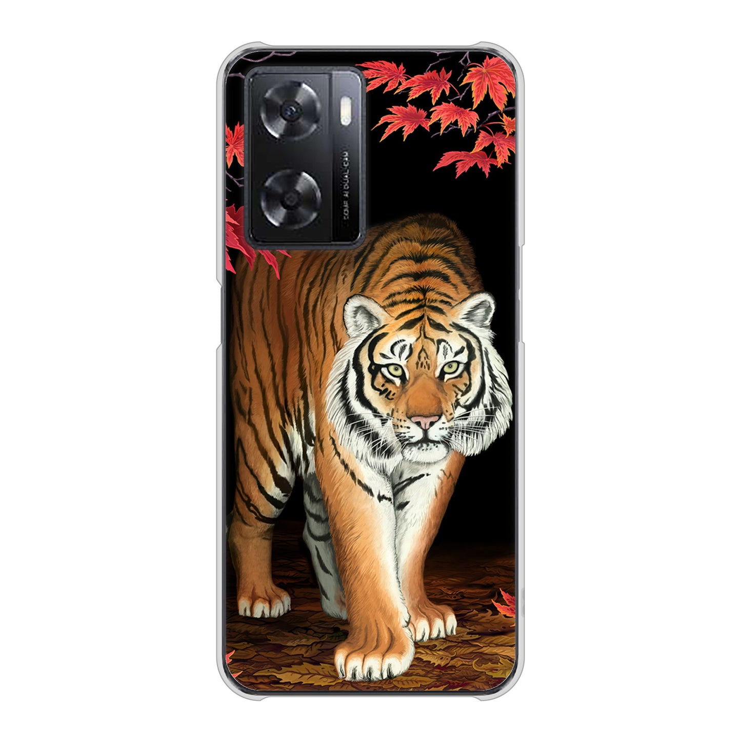 OPPO A77 高画質仕上げ 背面印刷 ハードケース【177 もみじと虎】