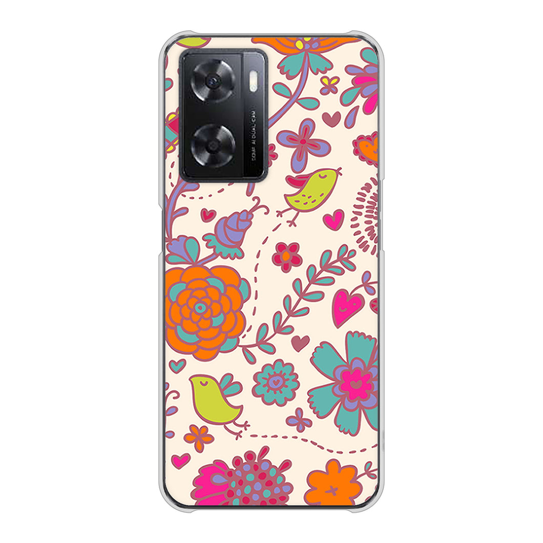 OPPO A77 高画質仕上げ 背面印刷 ハードケース【323 小鳥と花】