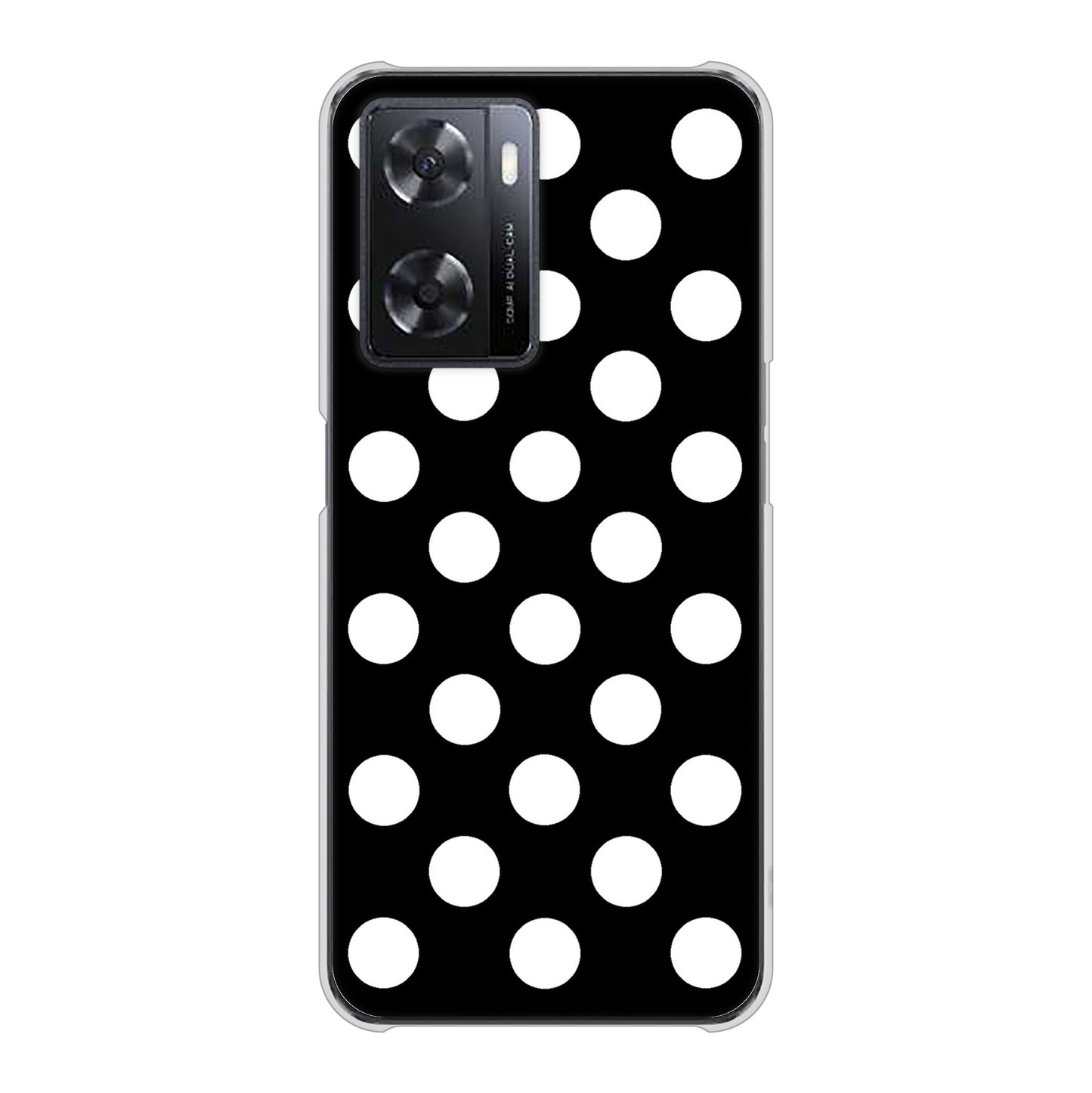 OPPO A77 高画質仕上げ 背面印刷 ハードケース【332 シンプル柄（水玉）ブラックBig】