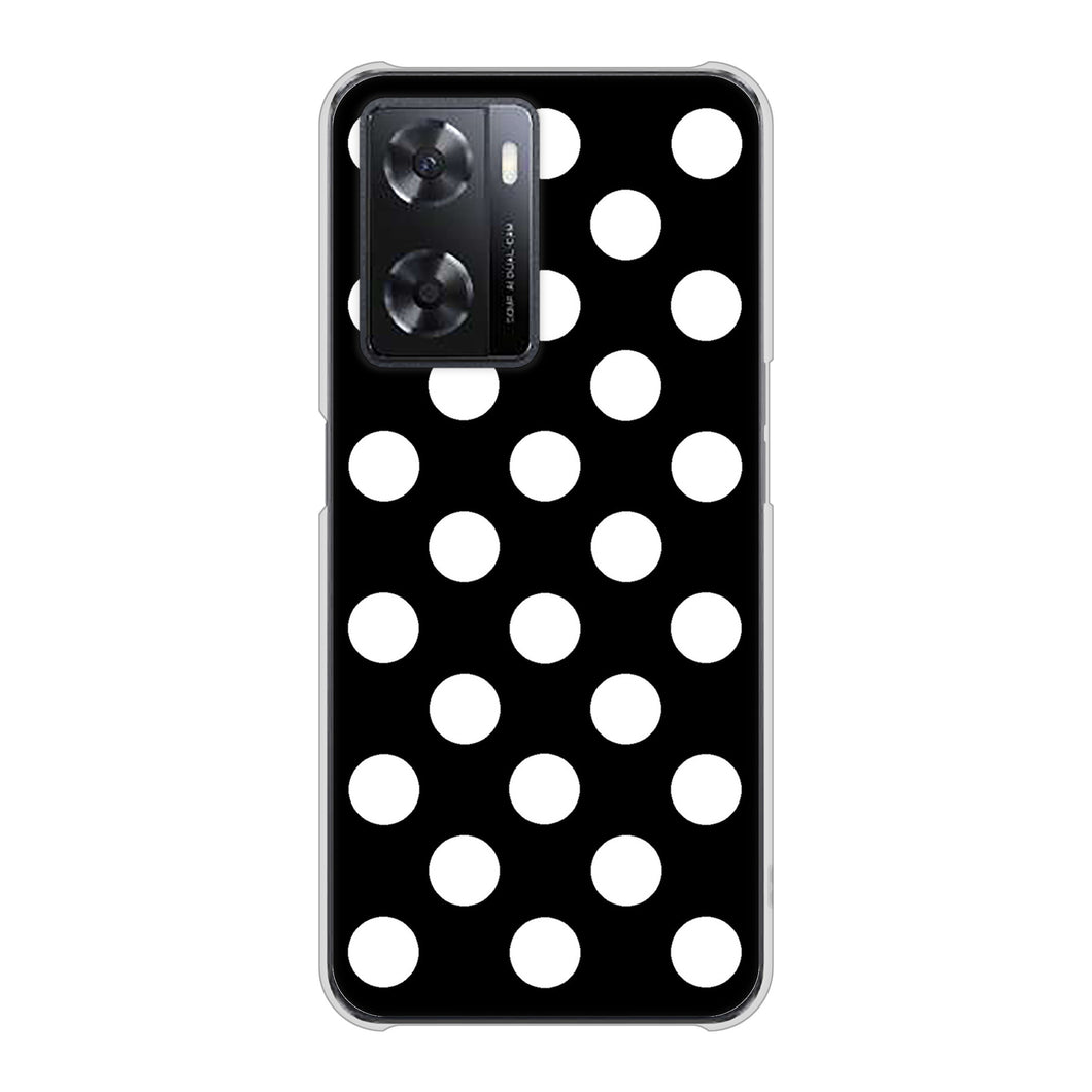OPPO A77 高画質仕上げ 背面印刷 ハードケース【332 シンプル柄（水玉）ブラックBig】