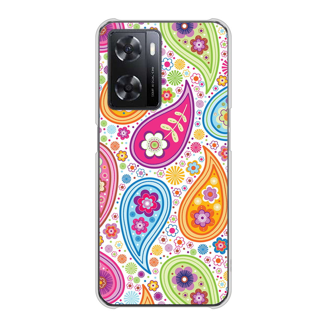 OPPO A77 高画質仕上げ 背面印刷 ハードケース【378 カラフルペイズリー】