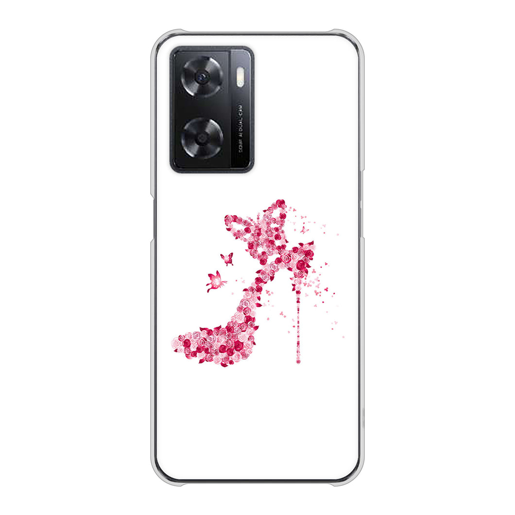 OPPO A77 高画質仕上げ 背面印刷 ハードケース【387 薔薇のハイヒール】