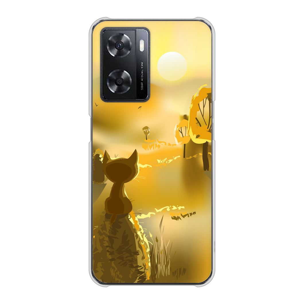OPPO A77 高画質仕上げ 背面印刷 ハードケース【400 たそがれの猫】