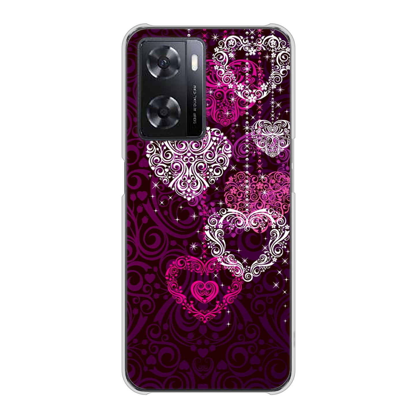 OPPO A77 高画質仕上げ 背面印刷 ハードケース【468 ハートのシャンデリア】