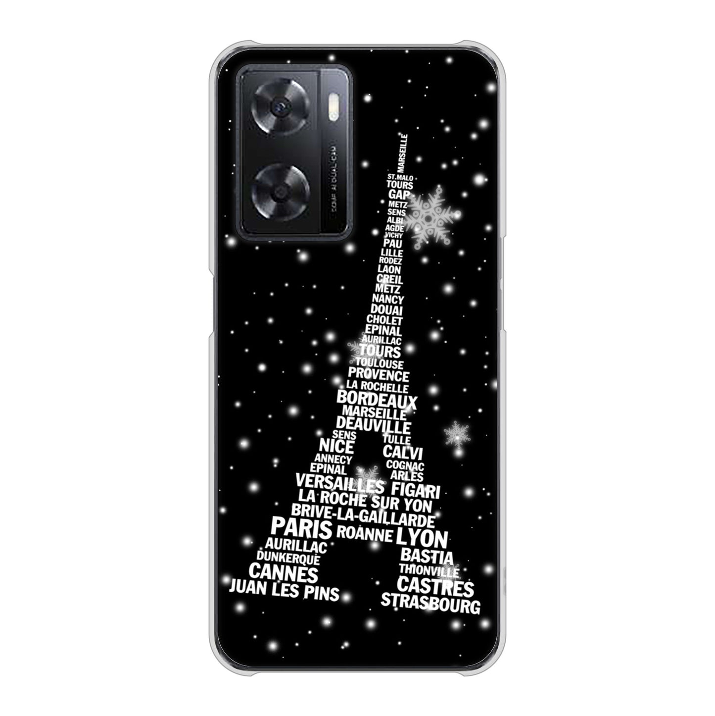 OPPO A77 高画質仕上げ 背面印刷 ハードケース【528 エッフェル塔bk-wh】