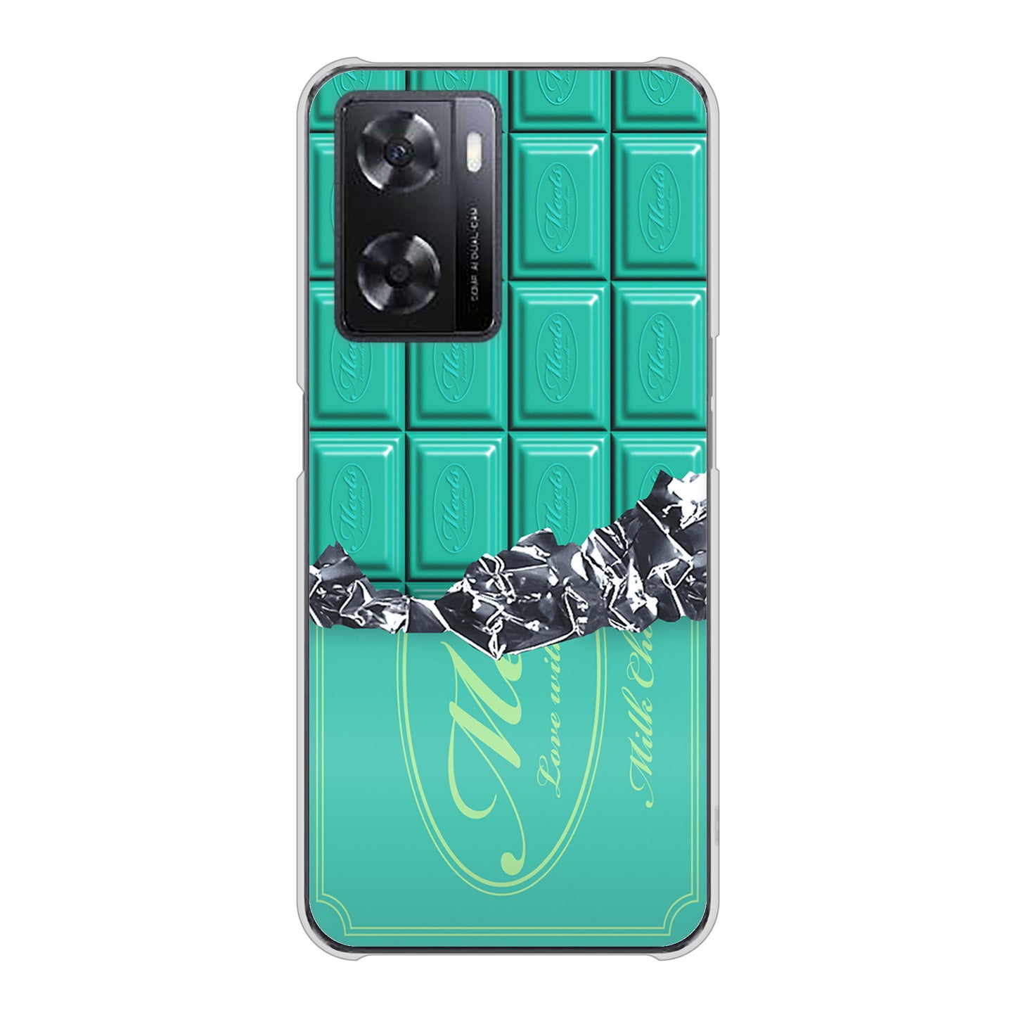 OPPO A77 高画質仕上げ 背面印刷 ハードケース【554 板チョコ?ミント】