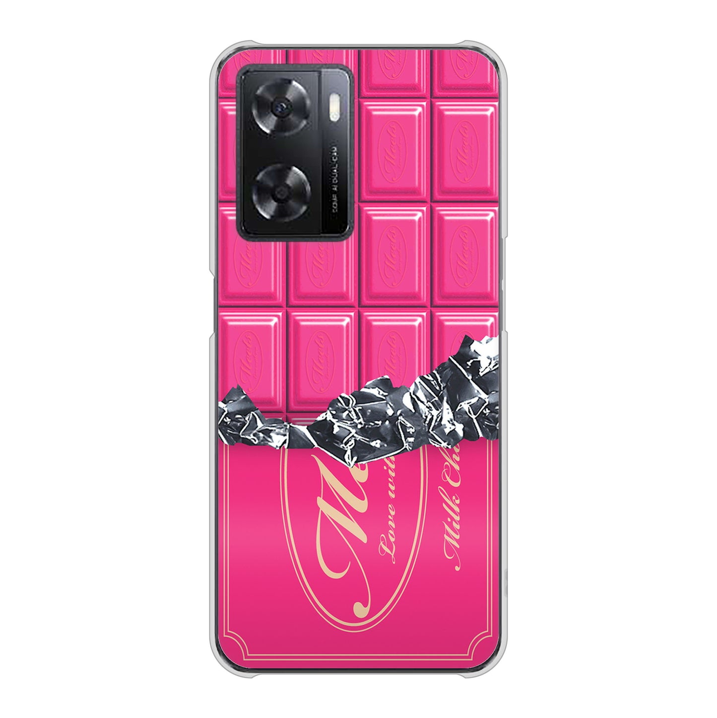 OPPO A77 高画質仕上げ 背面印刷 ハードケース【555 板チョコ?ストロベリー】