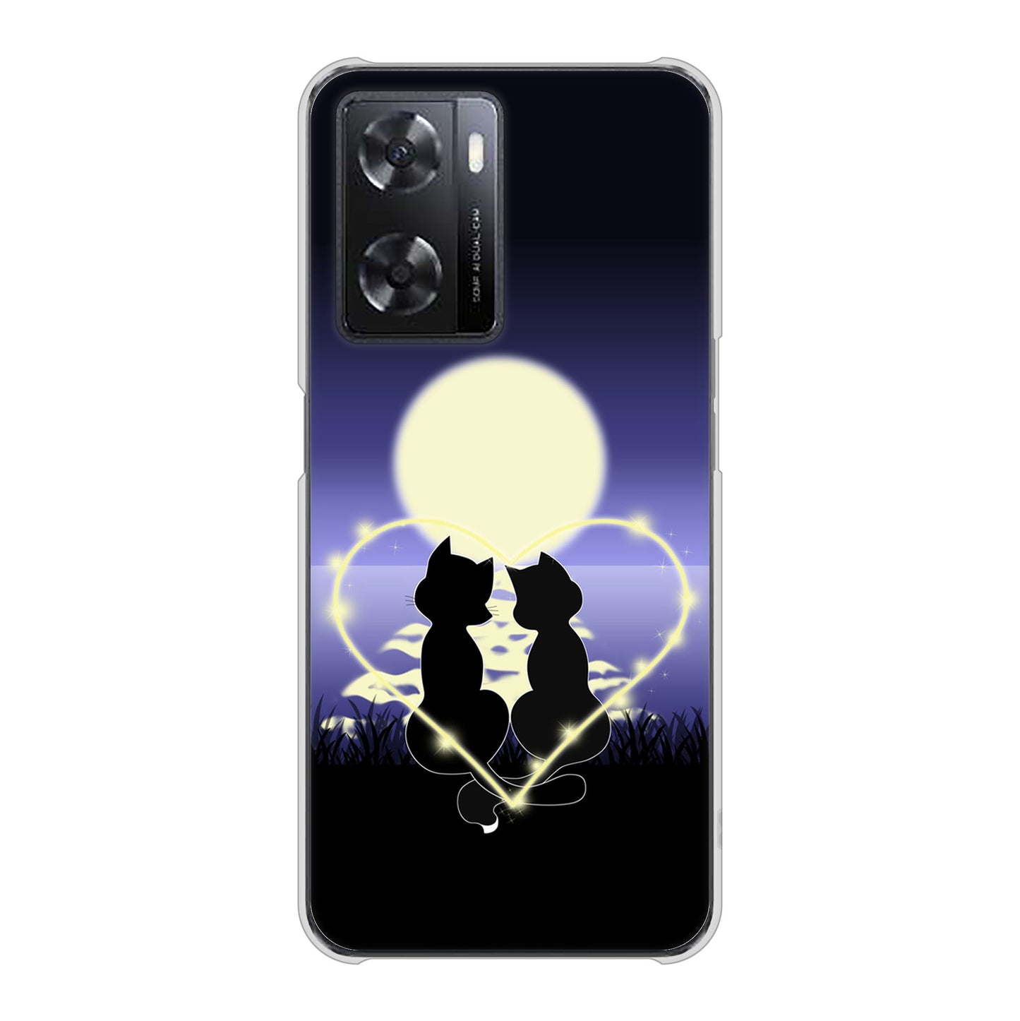 OPPO A77 高画質仕上げ 背面印刷 ハードケース【604 月明かりの恋ネコ】