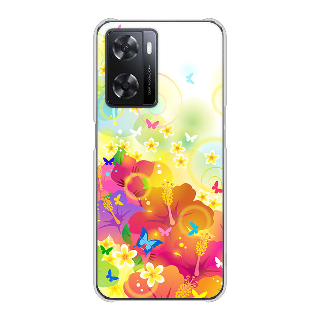 OPPO A77 高画質仕上げ 背面印刷 ハードケース【647 ハイビスカスと蝶】