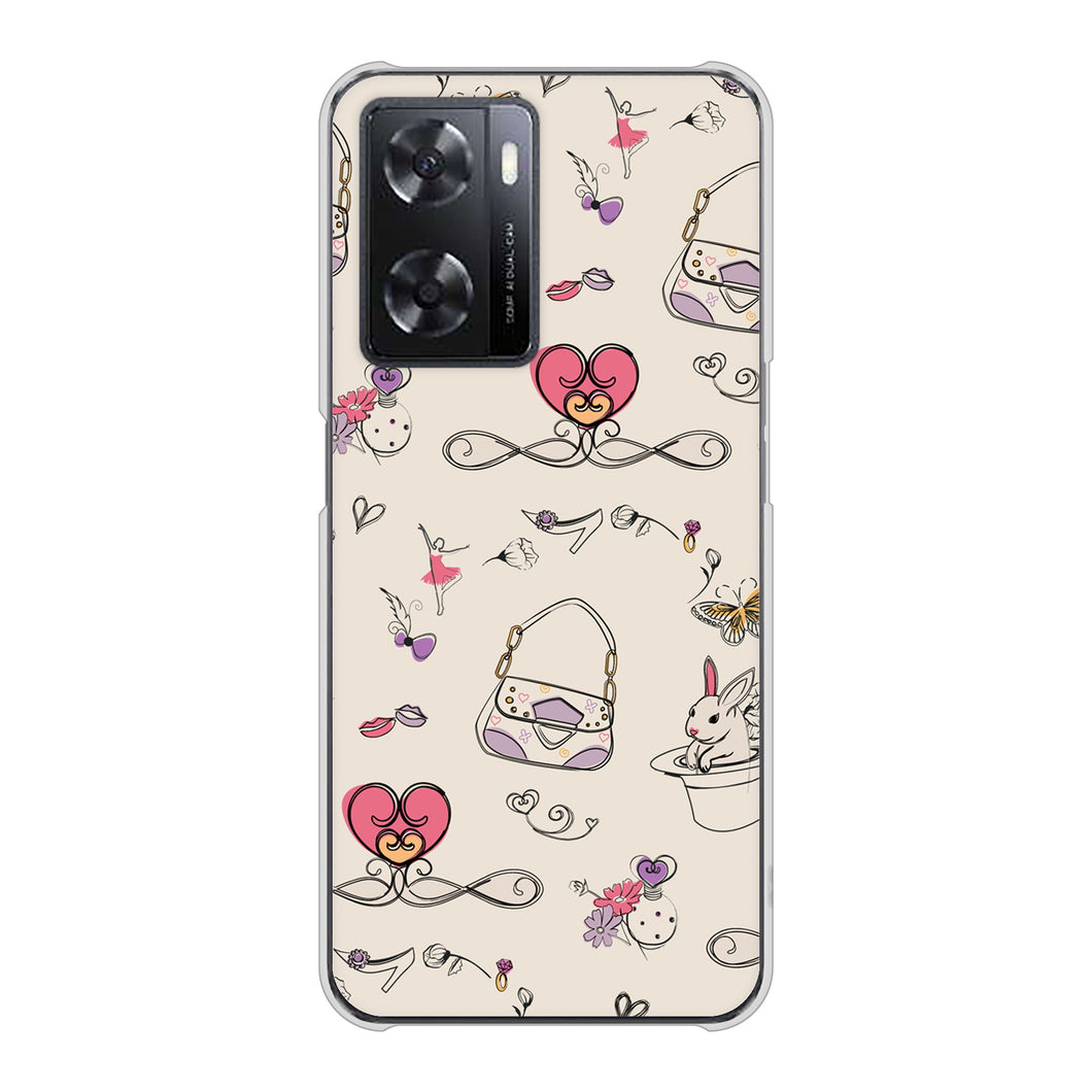 OPPO A77 高画質仕上げ 背面印刷 ハードケース【705 うさぎとバッグ】