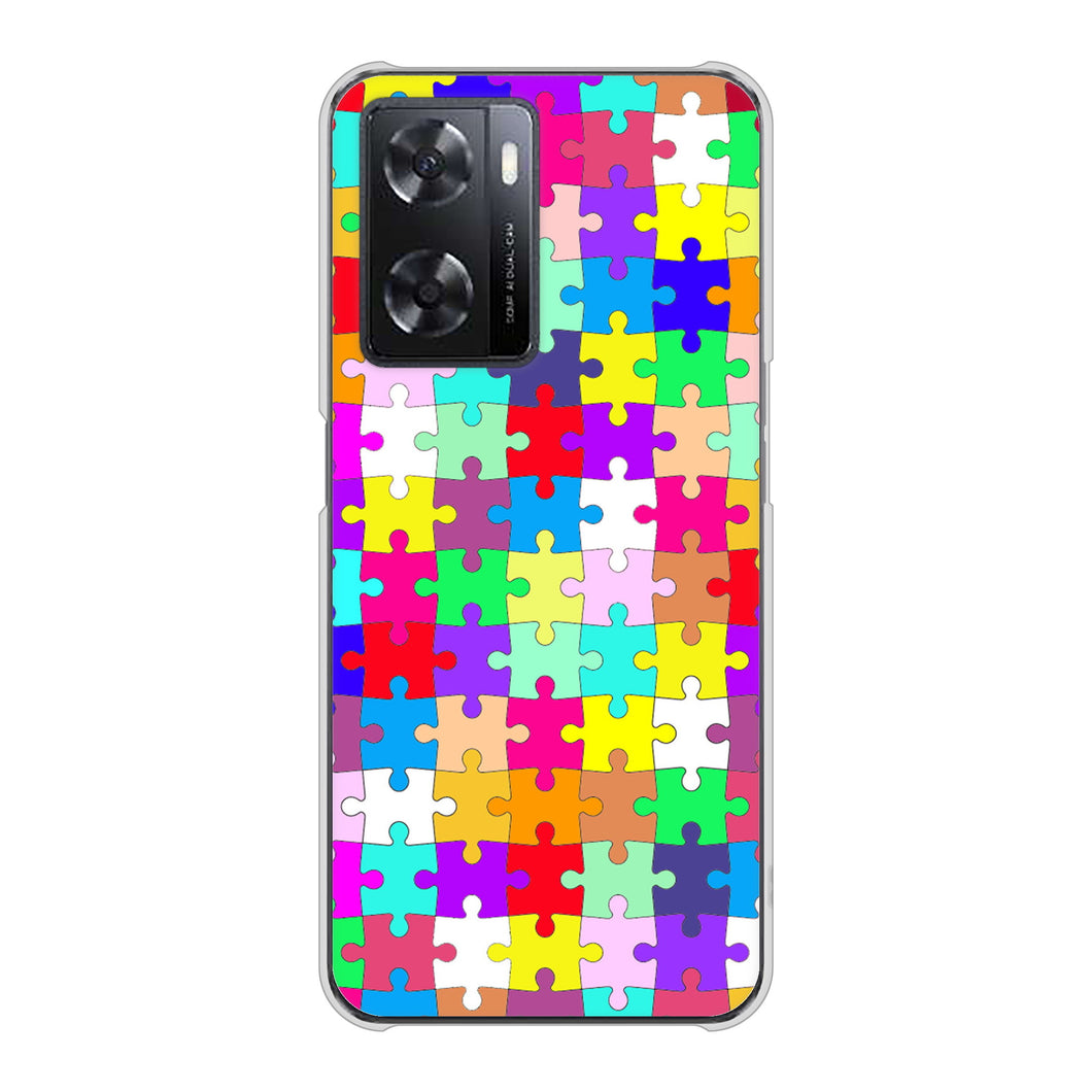 OPPO A77 高画質仕上げ 背面印刷 ハードケース【727 カラフルパズル】