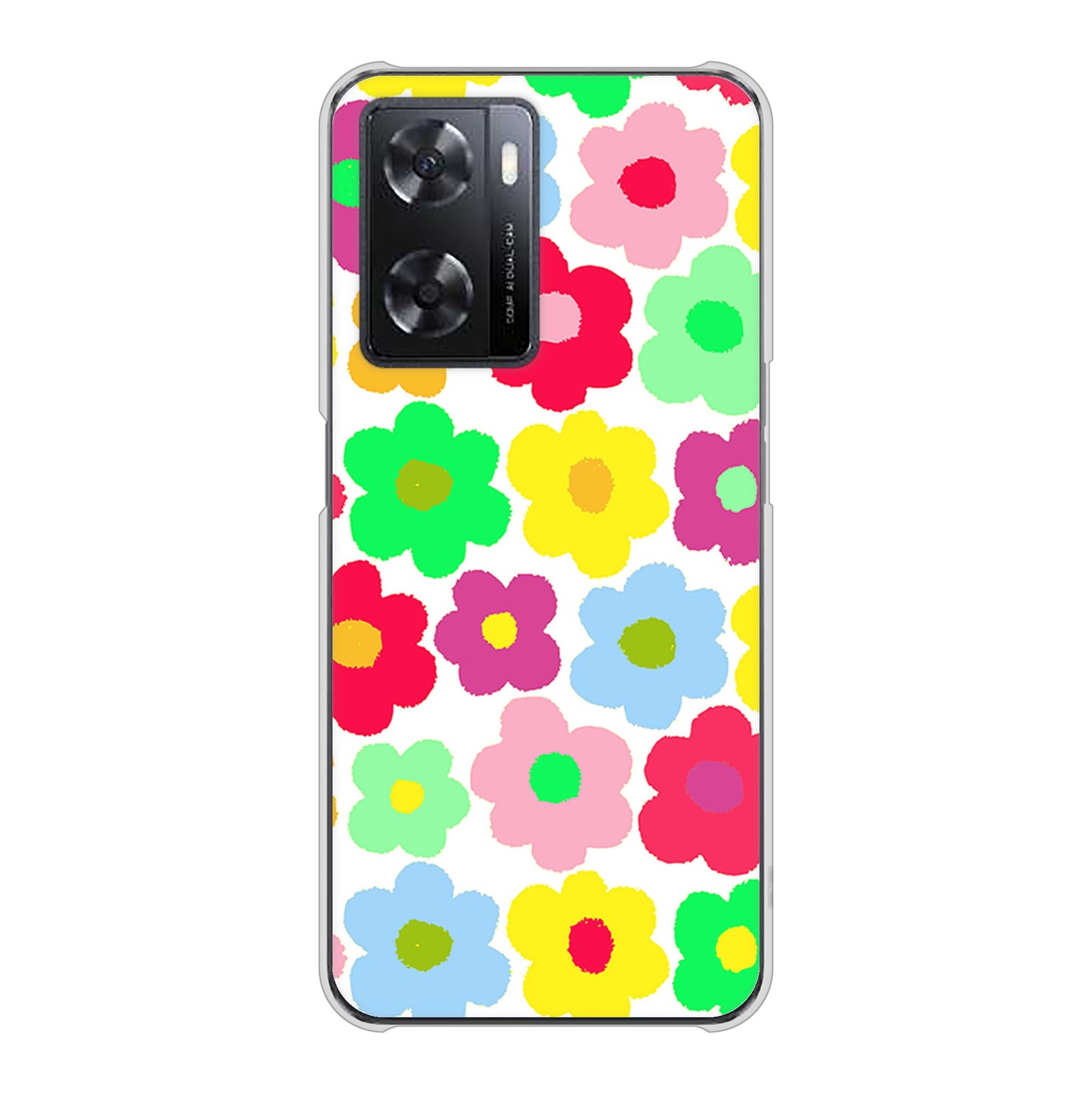 OPPO A77 高画質仕上げ 背面印刷 ハードケース【758 ルーズフラワーカラフル】