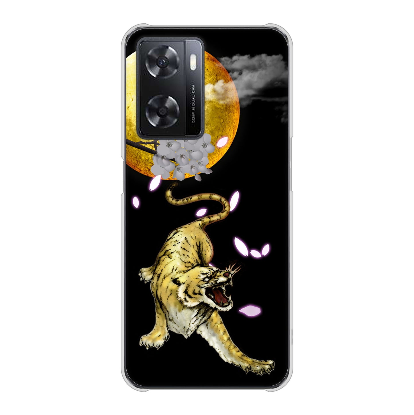 OPPO A77 高画質仕上げ 背面印刷 ハードケース【795 月とタイガー】