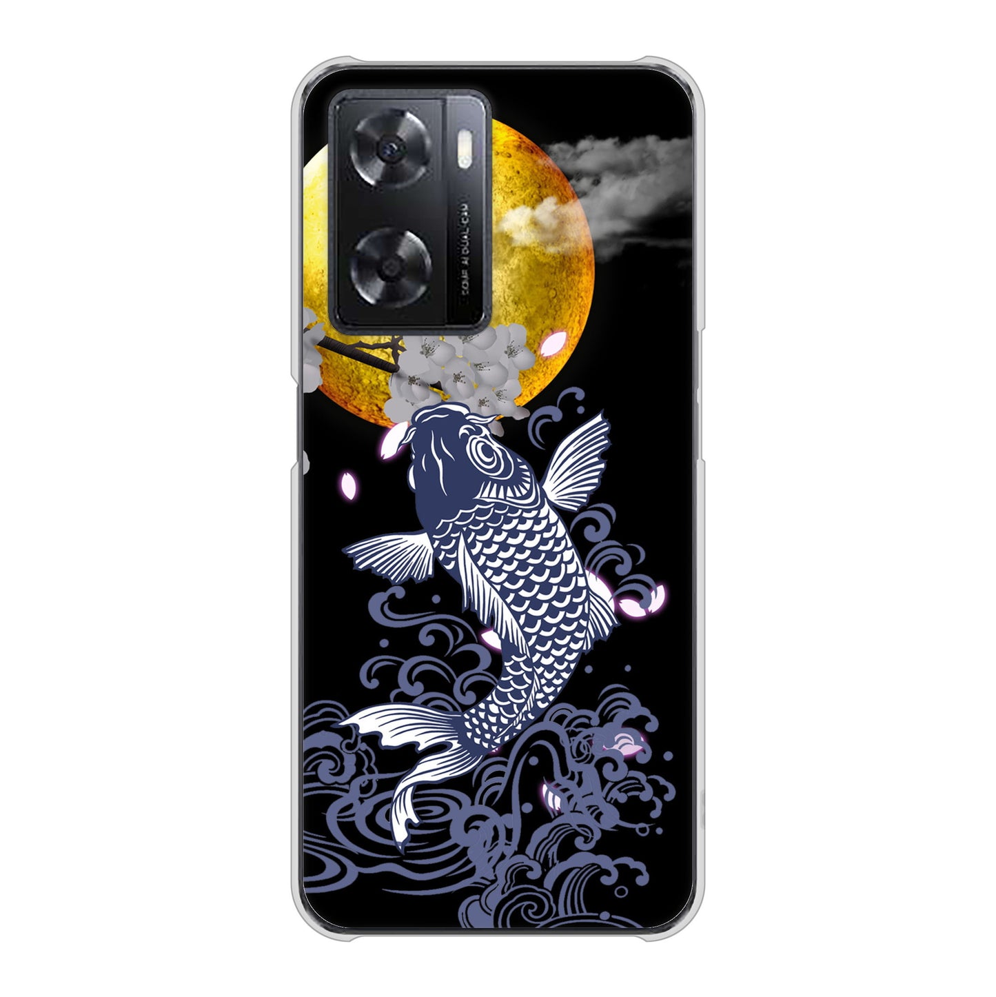 OPPO A77 高画質仕上げ 背面印刷 ハードケース【1030 月と鯉】