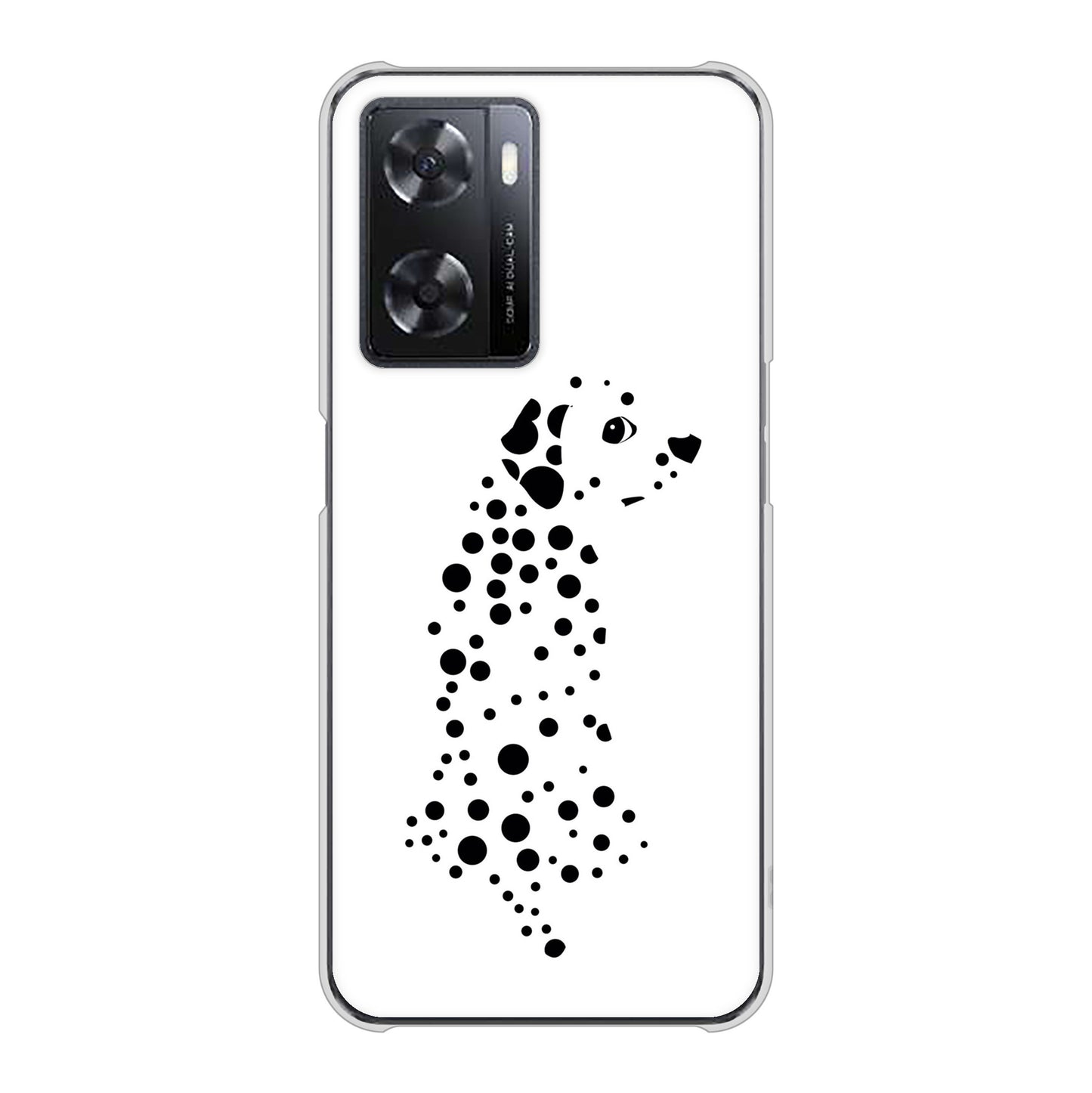 OPPO A77 高画質仕上げ 背面印刷 ハードケース【1038 振り向くダルメシアン（WH）】
